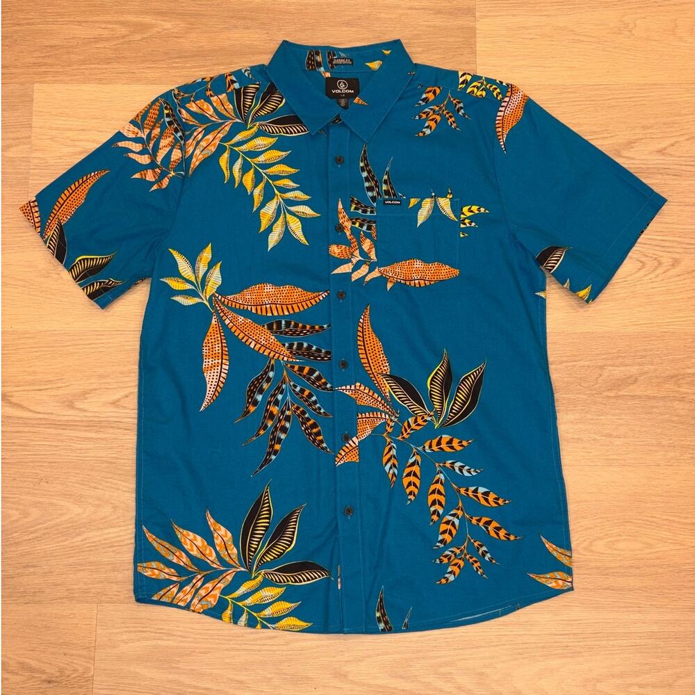 Volcom Paradiso Floral Tropical Colorful Short Sleeve Button Up Shirt Mens Large